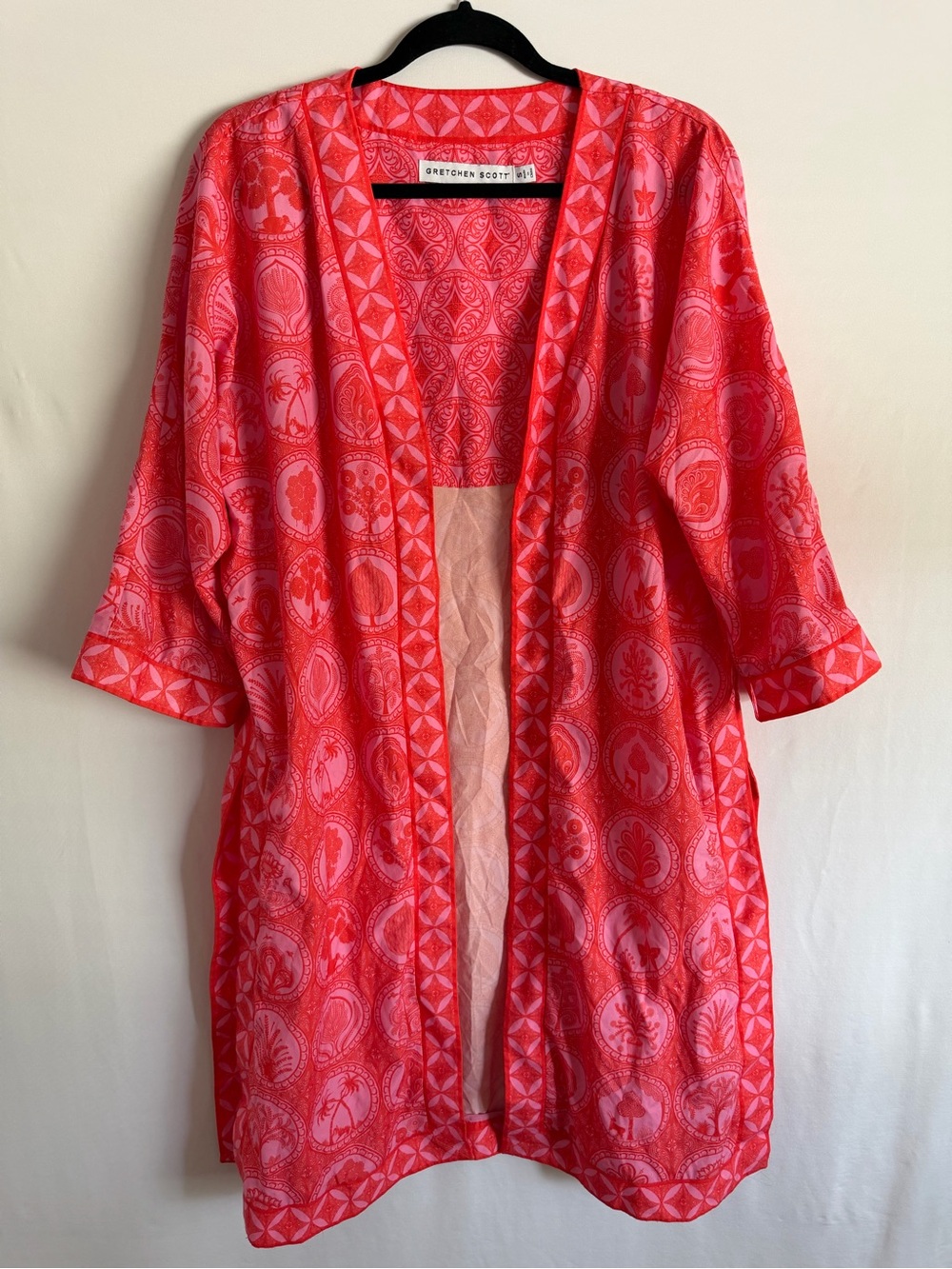 Gretchen Scott Designs Coral-Pink Printed Kimono Cardigan